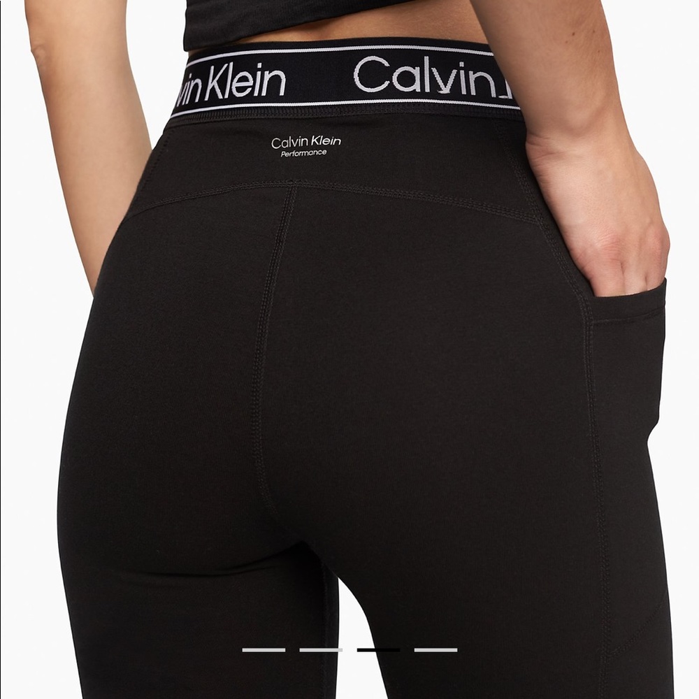 Calvin Klein Performance Logo Waist High Rise Bike Shorts SZ M Side Pockets - Picture 2 of 10
